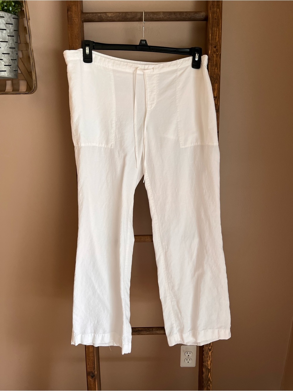 Cabi Cropped White Wide-Leg Drawstring Pants